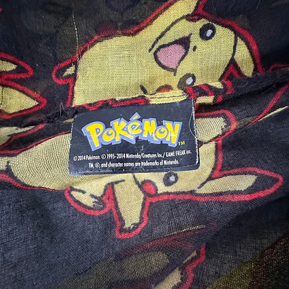 Pokemon Pikachu Scarf One Size Black Unisex Polyester Gauze Wrap 72x42